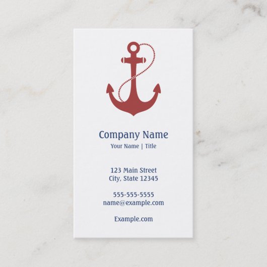 Navy Blue en Red Anchor Visitekaartje (Voorkant)
