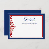 Navy Blue en Red Flourish Informatiekaartje (Voorkant / Achterkant)