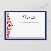 Navy Blue en Red Flourish Informatiekaartje (Voorkant)