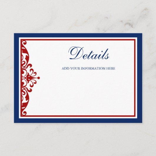 Navy Blue en Red Flourish Informatiekaartje (Voorkant)
