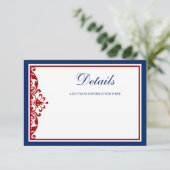 Navy Blue en Red Flourish Informatiekaartje (Staand voorkant)
