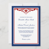 Navy Blue en Red Flourish Wedding Kaart (Voorkant)