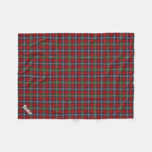 Navy Blue en Red Foster Clan Tartan Monogram Fleece Deken (Voorkant (Horizontaal))