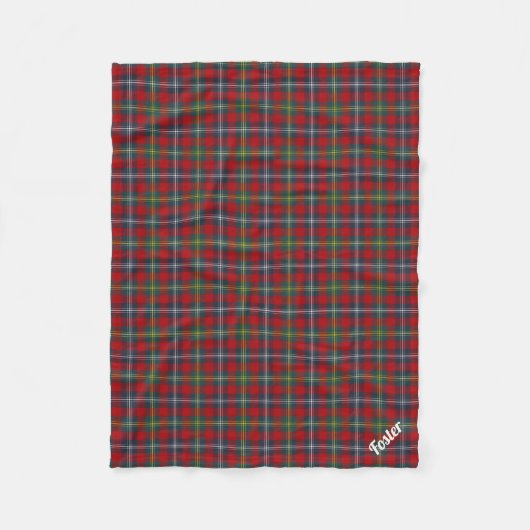 Navy Blue en Red Foster Clan Tartan Monogram Fleece Deken (Voorkant)