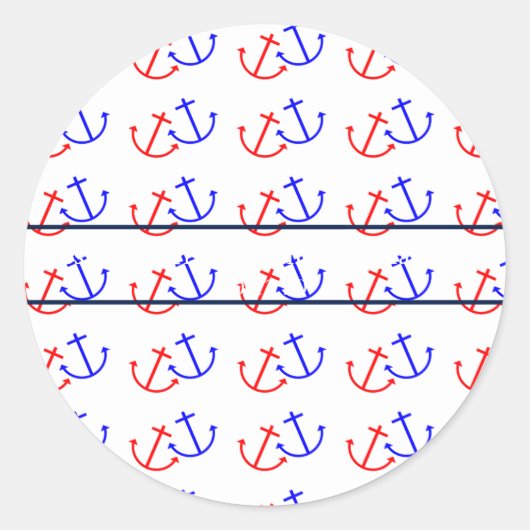 Navy Blue en Red Nautical Anchor Weddenation Date Ronde Sticker (Voorkant)