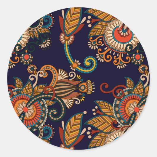 Navy Blue en Red Paisley Pattern Ronde Sticker (Voorkant)
