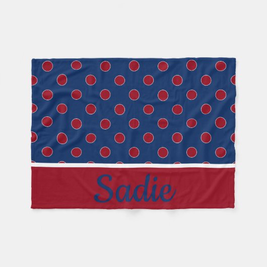Navy Blue en Red Polka Dot gepersonaliseerd Fleece Deken (Voorkant (Horizontaal))