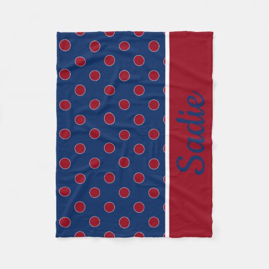 Navy Blue en Red Polka Dot gepersonaliseerd Fleece Deken (Voorkant)