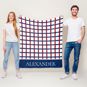 Navy Blue en Red Pset op White Personalized Fleece Deken