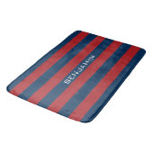 Navy Blue en Red Rugby Stripes met aangepaste naam Badmat (Gekanteld)