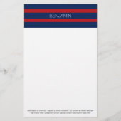Navy Blue en Red Rugby Stripes met aangepaste naam Briefpapier (Voorkant)