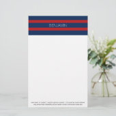 Navy Blue en Red Rugby Stripes met aangepaste naam Briefpapier (Staand voorkant)