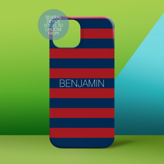 Navy Blue en Red Rugby Stripes met aangepaste naam Case-Mate iPhone Case