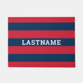 Navy Blue en Red Rugby Stripes met aangepaste naam Deurmat (Voorkant)
