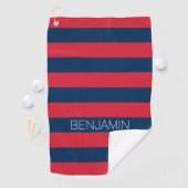 Navy Blue en Red Rugby Stripes met aangepaste naam Golfhanddoek (Insitu)