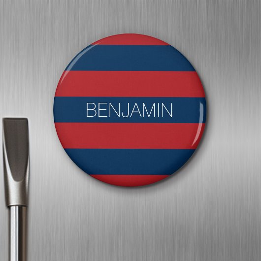 Navy Blue en Red Rugby Stripes met aangepaste naam Magneet