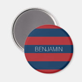 Navy Blue en Red Rugby Stripes met aangepaste naam Magneet (Voorkant / Achterkant)