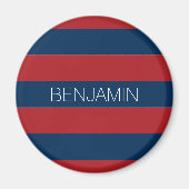 Navy Blue en Red Rugby Stripes met aangepaste naam Magneet (Voorkant)