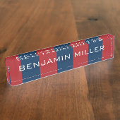 Navy Blue en Red Rugby Stripes met aangepaste naam Naambordje (Zijkant)