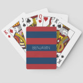 Navy Blue en Red Rugby Stripes met aangepaste naam Pokerkaarten (Achterkant)