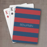Navy Blue en Red Rugby Stripes met aangepaste naam Pokerkaarten<br><div class="desc">Donkere Blues en een traditioneel rood — een mannelijk patroon voor de jongens en jongens in je familie. Een gewaagd en modern ontwerp met een gebied voor aangepaste tekst. Als u het kunstwerk moet aanpassen of de doopvont veranderen, kunt u op het aanpassingsgebied klikken. Dit zal u aan het ontwerphulpmiddel...</div>