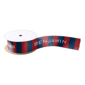 Navy Blue en Red Rugby Stripes met aangepaste naam Satijnen Lint (Spoel)