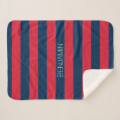 Navy Blue en Red Rugby Stripes met aangepaste naam Sherpa Deken (Voorkant (horizontaal))