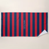 Navy Blue en Red Rugby Stripes met aangepaste naam Strandlaken (Voorkant)