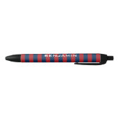 Navy Blue en Red Rugby Stripes met aangepaste naam Zwarte Inkt Pen (Bodem)