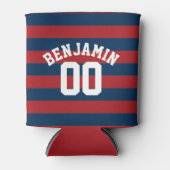 Navy Blue en Red Rugby Stripes Name Number Blikjeskoeler (Voorkant)
