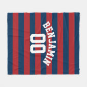 Navy Blue en Red Rugby Stripes Name Number Fleece Deken (Voorkant (Horizontaal))