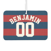 Navy Blue en Red Rugby Stripes Name Number Luchtverfrisser (Voorkant)