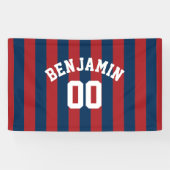 Navy Blue en Red Rugby Stripes Name Number Spandoek (Horizontaal)