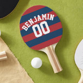Navy Blue en Red Rugby Stripes Name Number Tafeltennisbatje