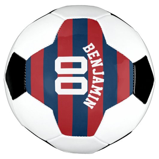 Navy Blue en Red Rugby Stripes Name Number Voetbal (Gedraaid)