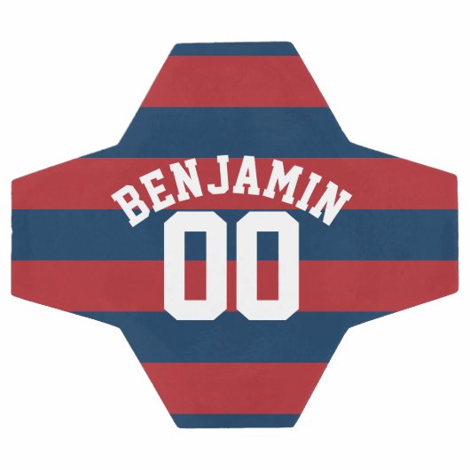 Navy Blue en Red Rugby Stripes Name Number Voetbal (Enkel)