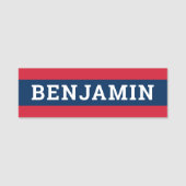 Navy Blue en Red Stripes met Preppy Font Naamplaatje (Voorkant)