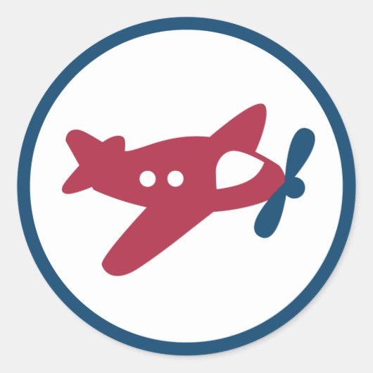 Navy Blue en Red  Vliegtuig Luchtpost Ronde Sticker (Voorkant)