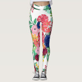 Navy Blue en Red waterverf boho chic Flowers Leggings (Voorkant)