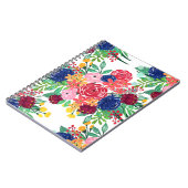 Navy Blue en Red waterverf boho chic Flowers Notitieboek (Linkerzijde)