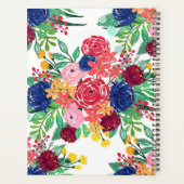Navy Blue en Red waterverf boho chic Flowers Planner (Achterkant)