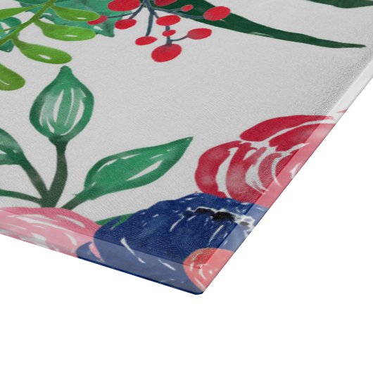 Navy Blue en Red waterverf boho chic Flowers Snijplank (Hoek)