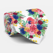 Navy Blue en Red waterverf boho chic Flowers Stropdas (Opgerold)