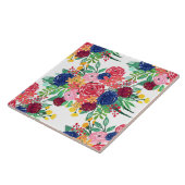 Navy Blue en Red waterverf boho chic Flowers Tegeltje (Zijkant)