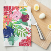 Navy Blue en Red waterverf boho chic Flowers Theedoek (Quarter Fold)