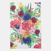 Navy Blue en Red waterverf boho chic Flowers Theedoek (Verticaal)