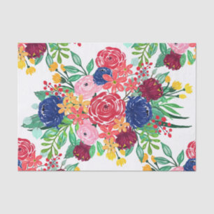 Navy Blue en Red waterverf boho chic Flowers Tissuepapier