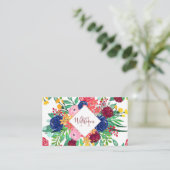 Navy Blue en Red waterverf boho chic Flowers Visitekaartje (Staand voorkant)