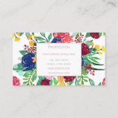 Navy Blue en Red waterverf boho chic Flowers Visitekaartje (Achterkant)