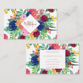 Navy Blue en Red waterverf boho chic Flowers Visitekaartje (Voorkant / Achterkant)